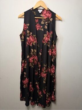 LuLaRoe Sleeveless Black Vest with Rose Print